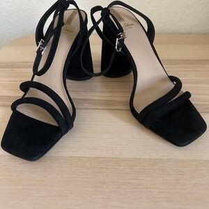 Sam Edelman Kia Black Suede High Heel Sandals with Ankle Strap 7.5M